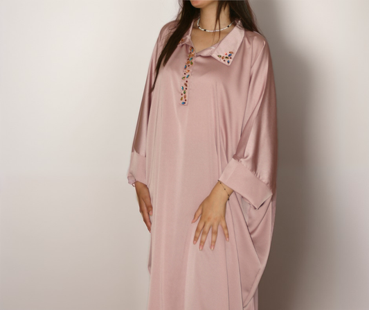 Caftan Gandoura rose avec perles