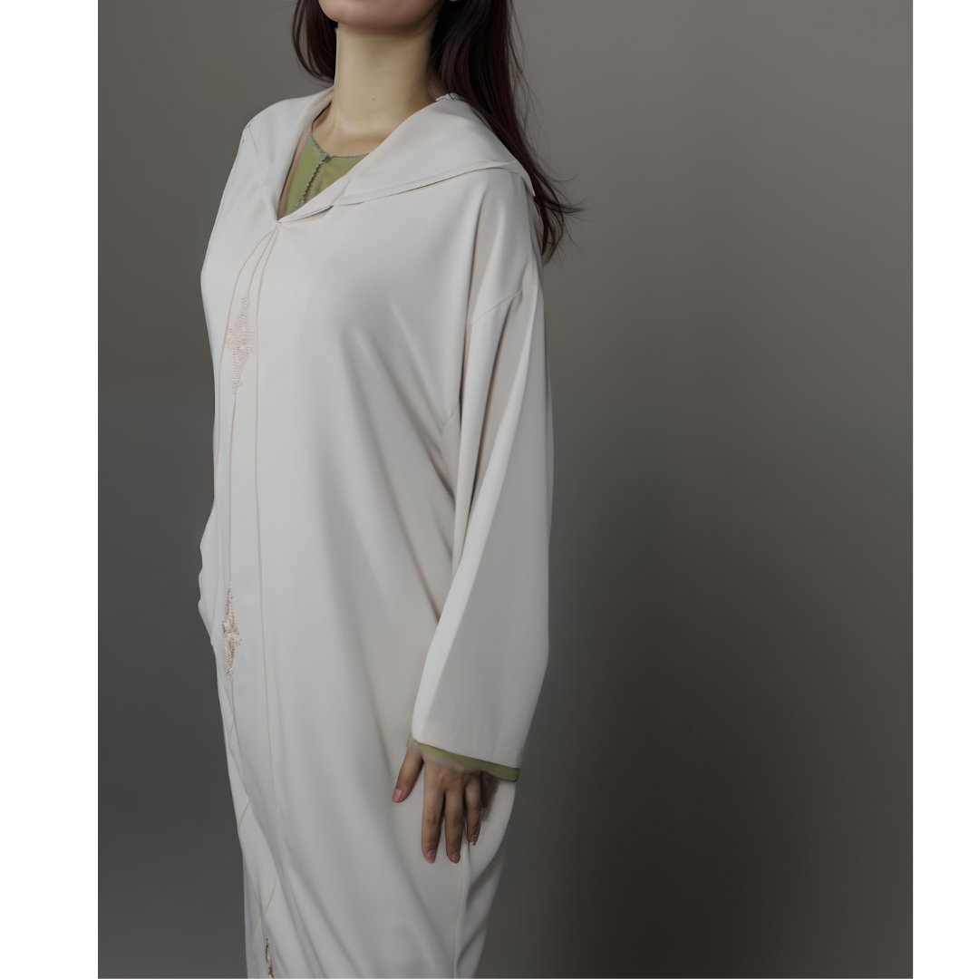 Jellaba beige et verte en 2 pièces : caftan et djellaba