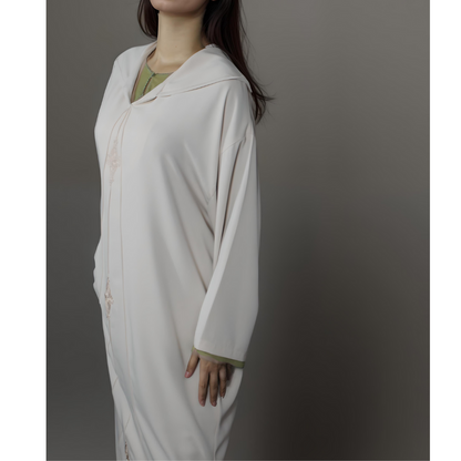 Jellaba beige et verte en 2 pièces : caftan et djellaba