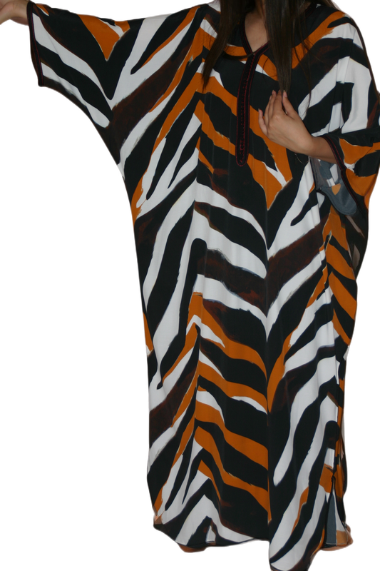 Caftan Gandoura motifs en crêpe